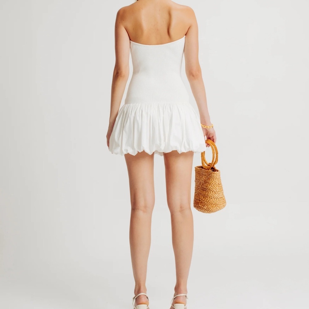 Torn By Ronny Kobo Florence Strapless Bubble Hem Mini Dress White Large NWT - Picture 6 of 7